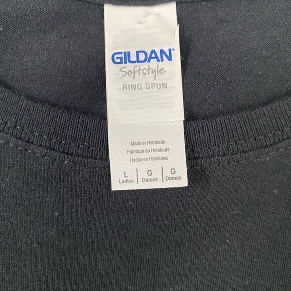 Gildan softstyle What the Elf Graphic print shortsleeve Crewneck black top sz L - Picture 6 of 10